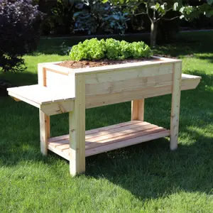 Ron Larch timber planter with side shelves and bottom shelf 400x800mm