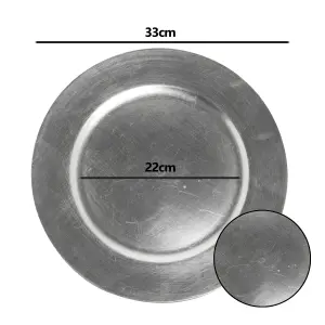 simpa 6PC Distressed Metallic Silver Decorative Reusable Plastic Charger Plates 33cm Dia