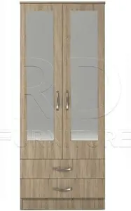 Ready Assembled Classic 2 Door 2 Drawer Mirrored Wardrobe Oak