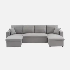 sweeek. 4-seater panoramic sofa bed in fabric Urban Dark Heather Grey 281x142x86 cm