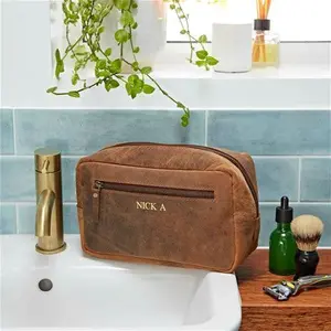 Personalised Buffalo Leather Wash Bag