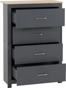 Portland 4 Drawer Chest in Grey with Oak Effect Finish