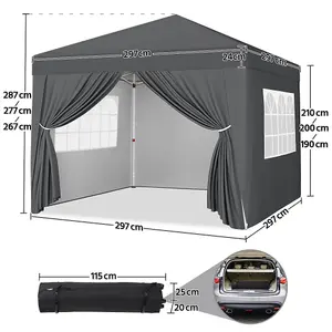 Yaheetech 3mx3m Dark Grey Fabric Pop Up Canopy Tent w/ Sidewalls