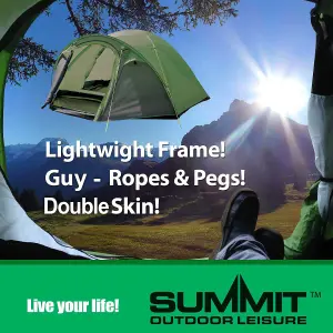 Green Four Person Tent Double Skin Dome-Summit, Camping, Holiday