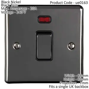 1 Gang 20A DP Single Switch & Neon Power Indictor BLACK NICKEL & Black Trim