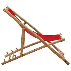 Berkfield Deck Chair Bamboo and Canvas Red