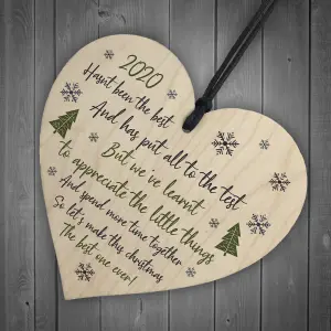 Lockdown Poem Wooden Heart Christmas Tree Decoration Bauble Family Gift Keepsake