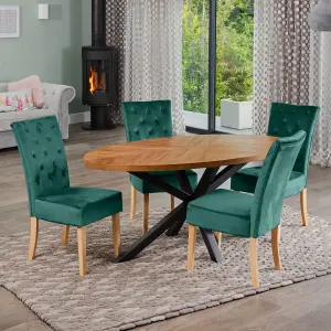 Dosenna Oval Dining Table Set with 4 Pienza Velvet Chairs - Green