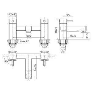 Chrome Square Hero Basin & Bath Filler Tap Pack Modern