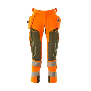 Mascot Accelerate Safe Trousers with Holster Pockets - Hi-Vis Orange/Moss Green   (38.5) (Leg Length - Short)