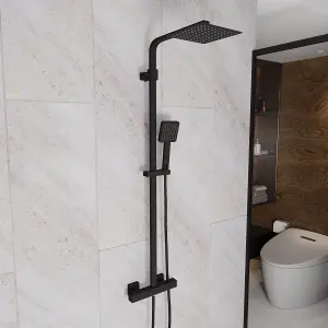 Nes Home Modern Square Matte Black Exposed Thermostatic Mixer Shower Set With Shower Head