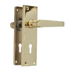 Door Handles Straight Lever Lock Keys Hinge Set - Brass 150 x 40mm