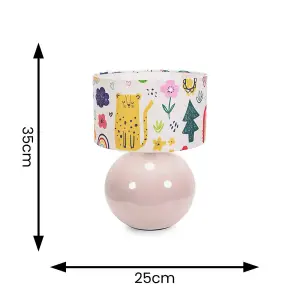 ValueLights Bosco Stone Natural Ceramic Table Lamp with Doodle Drum Shade - LED Bulb Included