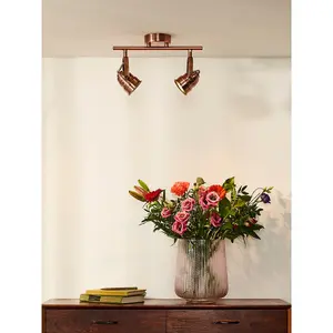 Lucide Cigal Cottage Twin Ceiling Spotlight - LED - GU10 - 2x5W 2700K - Copper