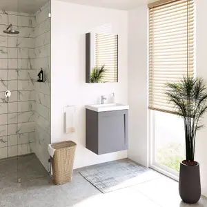 Bathroom Vanity Unit and Basin 500mm Cloakroom Sink Wall Cabinet Grey Matt Avir