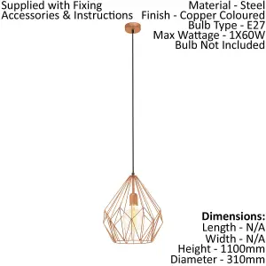 Hanging Ceiling Pendant Light Copper Wire Cage 1x 60W E27 Hallway Feature Lamp