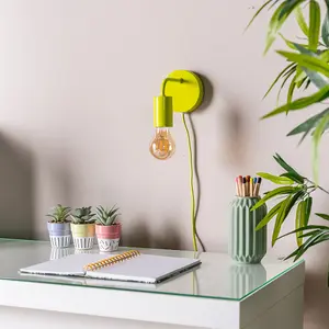 ValueLights Jordy Plug in Colour Pop Lime Green Easy Fit Wall Light - Bulb Included