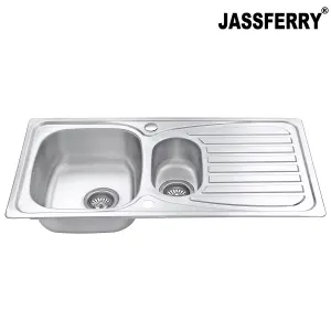 JASSFERRY Stainless Steel Kitchen Sink Inset 1.5 Bowl Reversible Drainer