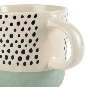 Nicola Spring - Dipped Dotty Stoneware Coffee Mugs - 385ml - Blue - Pack of 6