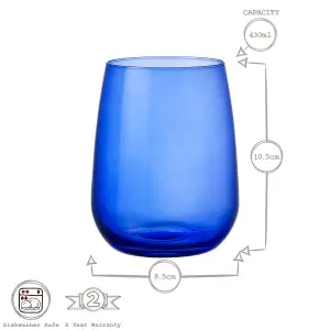 Restaurant Glass Tumblers - 430ml - Blue - Pack of 6