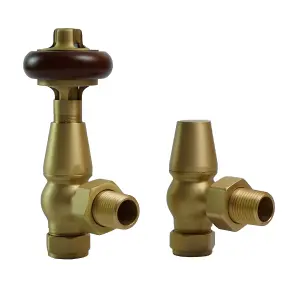 Right Radiators Traditional Antique Design TRV Thermostatic Brass Angled Radiator Valves Pair Brushed Brass