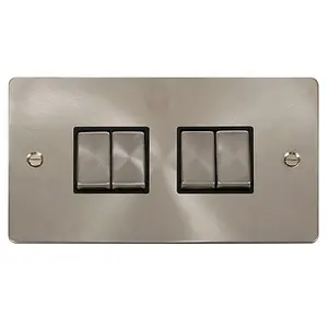 Flat Plate Satin / Brushed Chrome 10A 4 Gang 2 Way Ingot Light Switch - Black Trim - SE Home