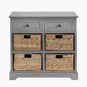 Grey Wood 2 Drawer 4 Basket Unit