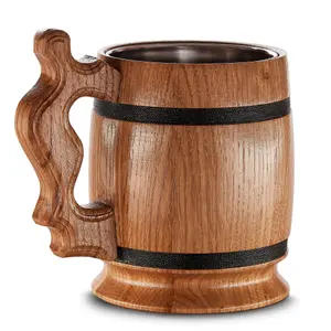 Handmade Large Oak Wooden Tankard Mug - Amazing Craftsmanship and Quality Materials - Metal Lining, Heavy Duty, & Long-Lasting Mug