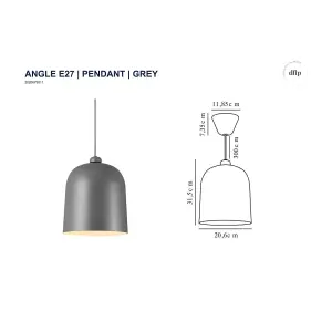 Nordlux DFTP Angle Indoor Dining Living Kitchen Hallway Pendant E27 In Grey (Diam) 20.6cm