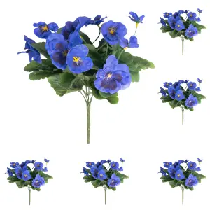 Blooming Artificial - 28cm / 1ft Blue Fake Pansy Bush Multi-Pack