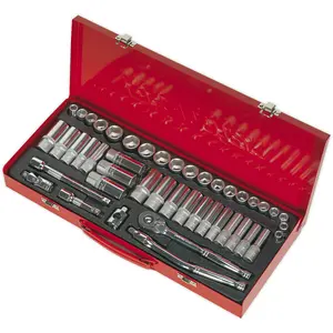 45 PACK Socket Set - 3/8" Met & Imp Square Drive - 6 Point Socket Ratchet Handle