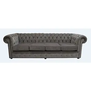 Chesterfield 4 Seater Sofa Settee Pimlico Bark Grey Fabric In Classic Style