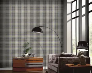 Arthouse Heritage Ochre Grey Tartan Check Country Style Wallpaper - 299000