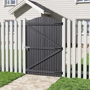 Grey Semi Braced Arch Top Strong Wooden Garden Gate with Latch  H 150cm x W 105cm