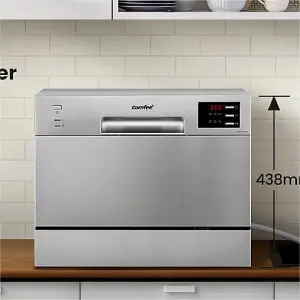 Comfee 6.5 L Silver Freestanding Tabletop Compact Dishwasher with LED Display