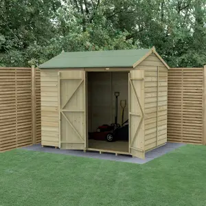 Forest Garden Beckwood 8x6 ft Reverse apex Natural timber Wooden 2 door Shed with floor (Base included)