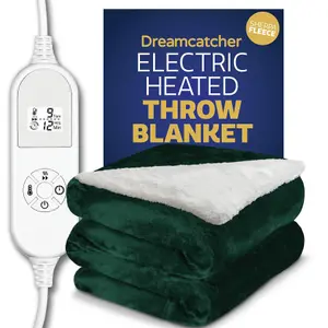 Dreamcatcher Sherpa Fleece Polyester Heated Electric Throw Blanket 160cm x 120cm Green