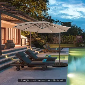 Costway 3 x 3m Cantilever Parasol Backyard Patio Offset Umbrella w/ 32 Solar-Powered LED Lights