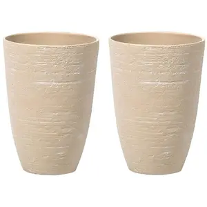 Set of 2 Plant Pots 35 x 35 x 50 cm Beige CAMIA