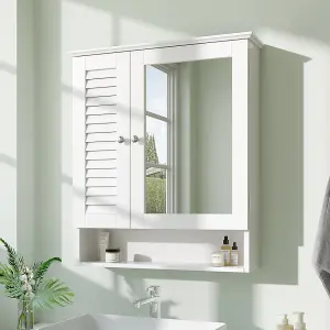 2-door White Shutter Wall Mounted Mirrored Bathroom Cabinet W 600 x D 150 x H 680 mm