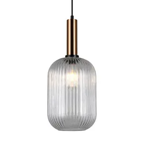 Luminosa Modern Hanging Pendant Brass 1 Light  with Clear Shade, E27