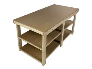 Workbench MDF top, large heavy-duty table (H-90cm, D-120cm, L-180cm) with double shelf