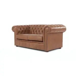 Chesterfield 2 Seater Old English Tan Real Leather Sofa Bespoke In Classic Style