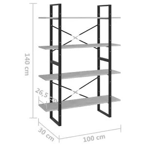 Berkfield 4-Tier Book Cabinet Concrete Grey 100x30x140 cm Engineered Wood