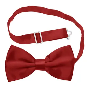 Burgundy Satin Polyester Bow Tie for Casual & Formal Wear, Wedding Party Accessory