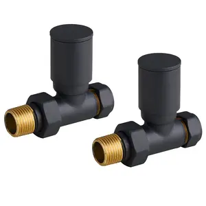 Pair Of Round Black Straight Radiator Valves