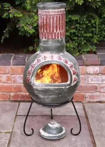 Gardeco Plumas Green Mexican Clay Chimenea Fire Pit Garden Heater Large