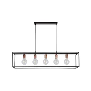 Lucide Arthur Modern Bar Pendant Light - 5xE27 - Black