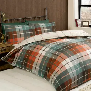 Check Flannel Argyle Duvet Cover with Pillowcases Terracotta / Single Duvet Cover + 1 Standard Pillowcase