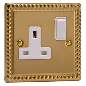 Varilight 1-Gang 13A Double Pole Switched Socket  Georgian Brass